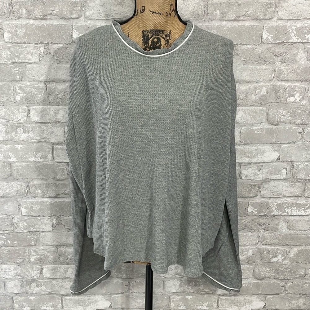 Madewell Gray Piped Waffle Knit Pajama Long Sleeve Shirt